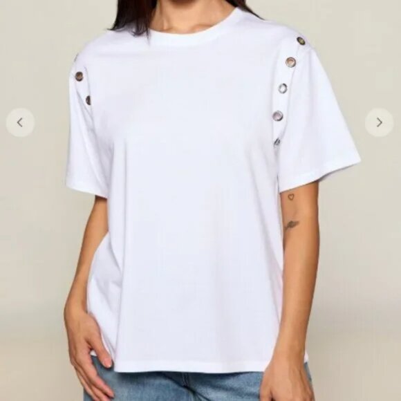 B13 Cotton Boyfriend T-shirt Grommet Detail  White NEW - Picture 2 of 2
